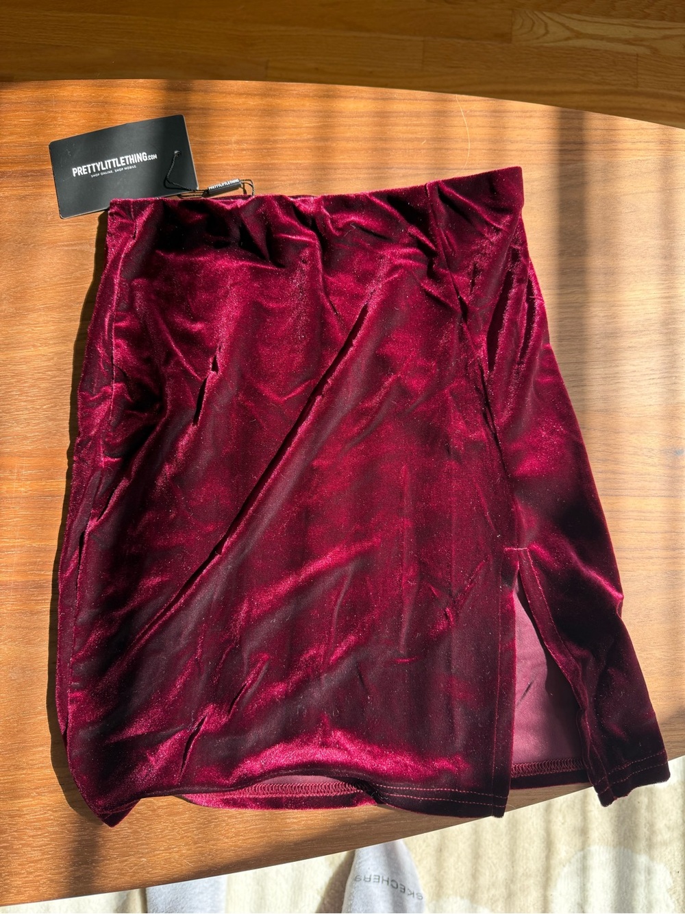 PrettyLittleThing Wine Velvet Mini Skirt